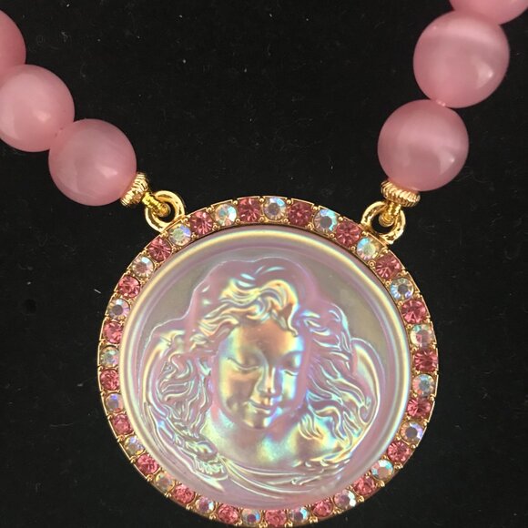 Kirks Folly AB Stone Dream Angel Pink Cat's Eye Stone Beaded  Necklace - Picture 3 of 4